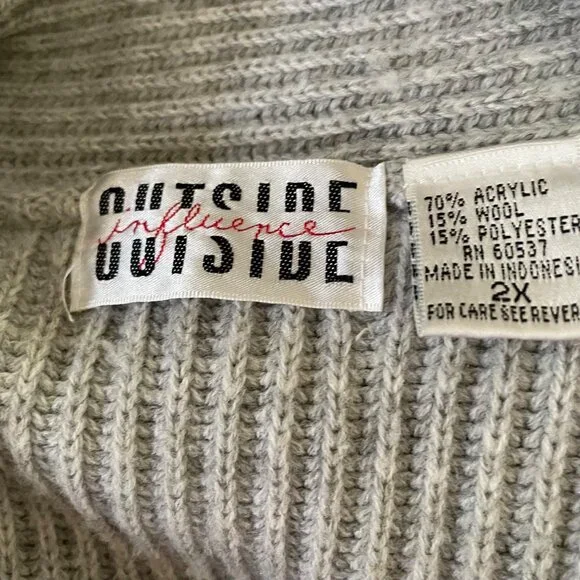 Outside Influence Gray Ribbed Knit Cardigan Sweater Pockets Plus Size 2X  u - Picture 6 of 12